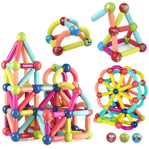 Bloco de construção magnética Blocos de brinquedo Magnetic Construction Conjunto de construção Magnet Ball Sticks Rod Games Educational Toys for Kids