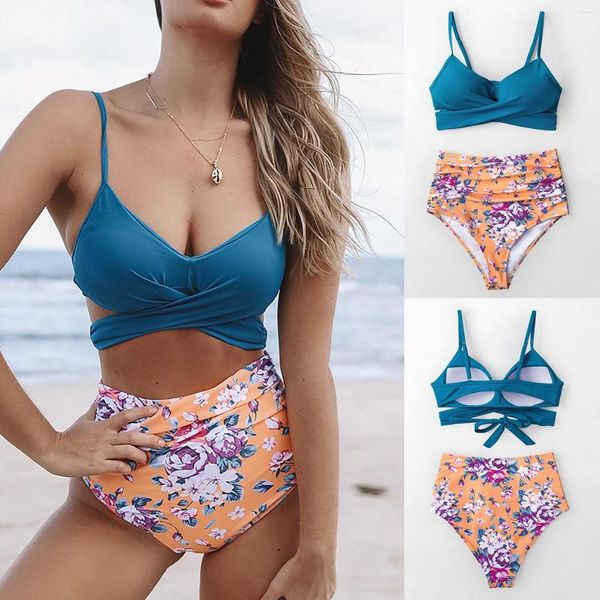 Costumi da bagno da donna Top da bagno Crop Reggiseno imbottito da donna Costume da bagno Vita da mare Set push-up Bikini stampato Costumi da bagno da spiaggia alti Tankini