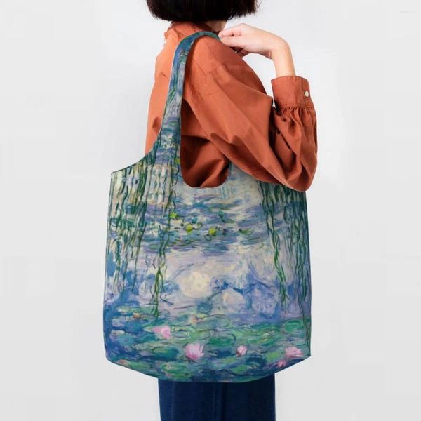 Einkaufstaschen, Seerosen, Claude Monet, Kunst, Lebensmittel, Einkaufstasche, französischer Maler, Segeltuch, Shopper, Schulterkapazität, Handtasche