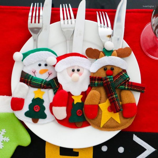 Decorazioni natalizie da 3 pezzi set di posate per posate Taste di argento tasche Knife Forks Borse Decorazione per la casa Ornamenti di Natale SD004