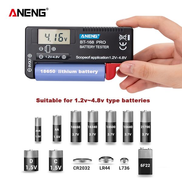 Tester universale per batterie ANENG AN-168 POR Tester digitale della capacità della batteria al litio Analizzatore di carico a scacchi Controllo display Pila a bottone AAA AA