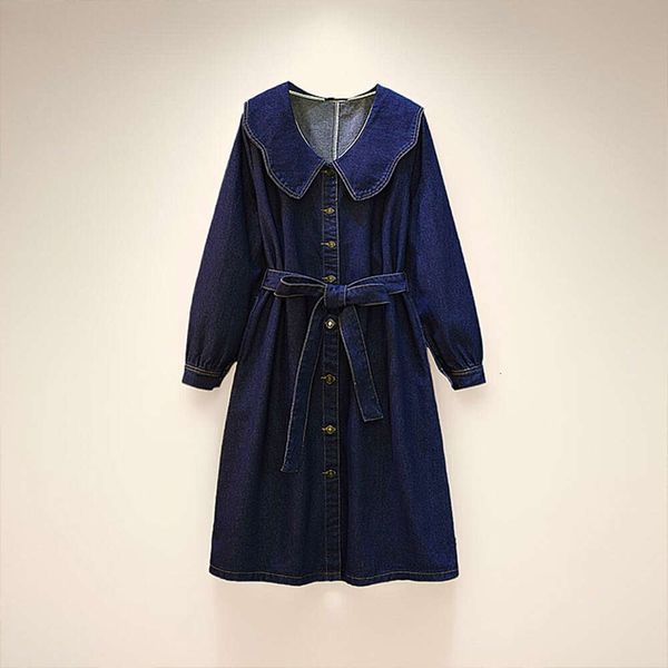 130-320 Abito da cappotto in denim francese da donna di grandi dimensioni 2023 Autunno/inverno Nuova vita da sorella grassa