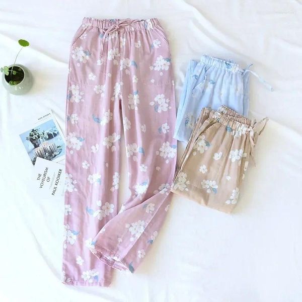 Mulheres sleepwear bottoms senhoras mulheres casa calças frescas calças soltas wleepwear algodão sleep print pijama venda fio