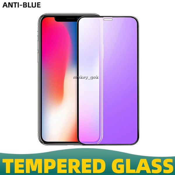 Vidro de temperatura leve anti -azul para iPhone 14 13Pro max 12 11 xs xr x protetor de tela anti -UV Glass SE2 678 Plus