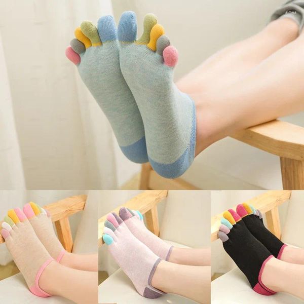 Frauensocken Fünf-Finger-Socken im japanischen Stil, bunter Zehenbereich, voller Absatz, fünf Zehen, unsichtbar, bequem, süß, Kawaii
