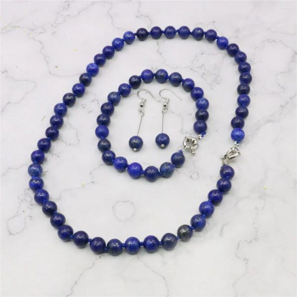 Colar brincos conjunto 8mm redondo azul egípcio lapis lazuli contas jasper pulseira pedra natural jóias fazendo design