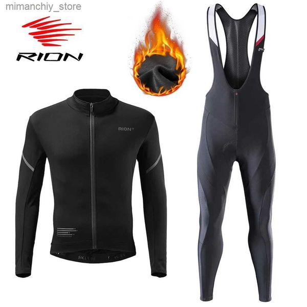 Radtrikot-Sets RION Radsport-Winter-Männer-Trikot-Set Thermo-Trägerhose Fahrradbekleidung MTB-Fahrradhose Breathab Warm Pad Ropa Ciclismo Hombre Q231107