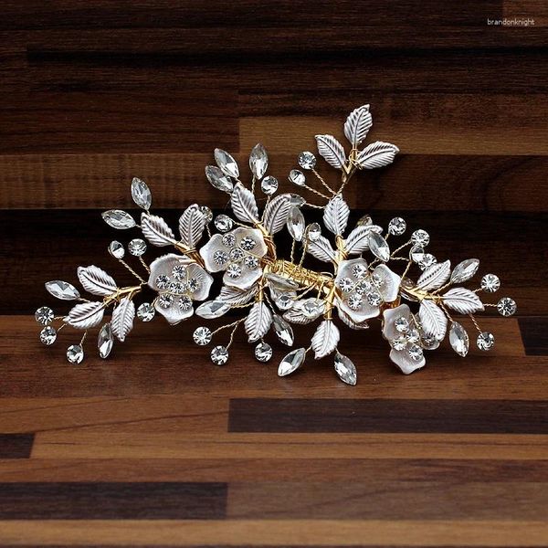 Fermagli per capelli Grandi fermagli per capelli fatti a mano di lusso con foglie di fiori in cristallo Spettacolo di nozze Barrette Vite per gioielli da donna Accessori da sposa