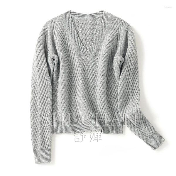 Kadın Sweaters İngiltere Tarzı Saf Kaşmir Kazak Kadınlar 2023 Kış Sıcak 400g Kore Moda Sueter Mujer V-Neck Pullover