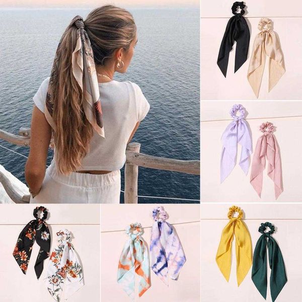 Sarongs Fashion Prind Scrunchies Bow Ribbon For Women Ponytail Sconhas Cabelo Longo Cabelo Cabelo Longo Chaves Elastic Scrunchies Cessiários de cabelo P230403