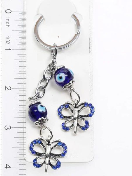 Schlüsselanhänger Lanyards L Schlüsselanhänger Blauer Kristall Schmetterling und Glas Evil Eye Perlen Geldbörse Charm Schlüsselanhänger für Frauen Drop Lieferung Amfhl