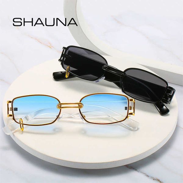 Sonnenbrille SHAUNA Retro Rechteck Sonnenbrille Damenmode Marke Designer Punk Metallring Brillen Shades UV400 Herren Quadrat Sonnenbrille P230406