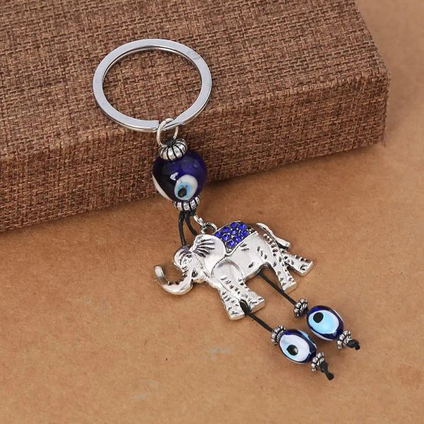 Chaveiros Lanyards L Lucky Elephant e Blue Evil Eye Chaveiro Anel com Cristal Strass Resina Beads Bolsa Gota Entrega Amfmm