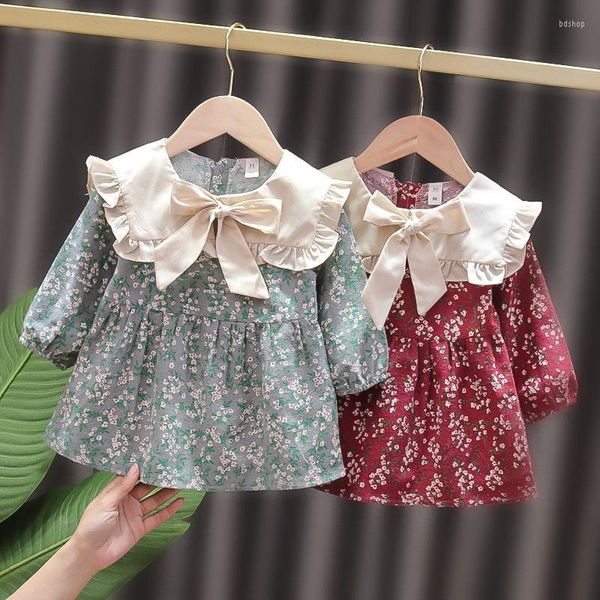 Kız Elbiseler Çocuk Giyim Bebek Bahar Sonbahar Elbise Şık bebek yakalı çiçek büyük yaka uzun kollu prenses