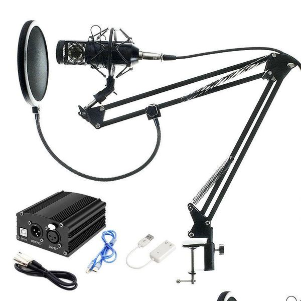 Microfoni Fl Set Microfono professionale Bm800 Condensatore Ktv Pro O Studio Registrazione vocale Microfono Aggiungi supporto antiurto in metallo Drop Delivery Dhnvk