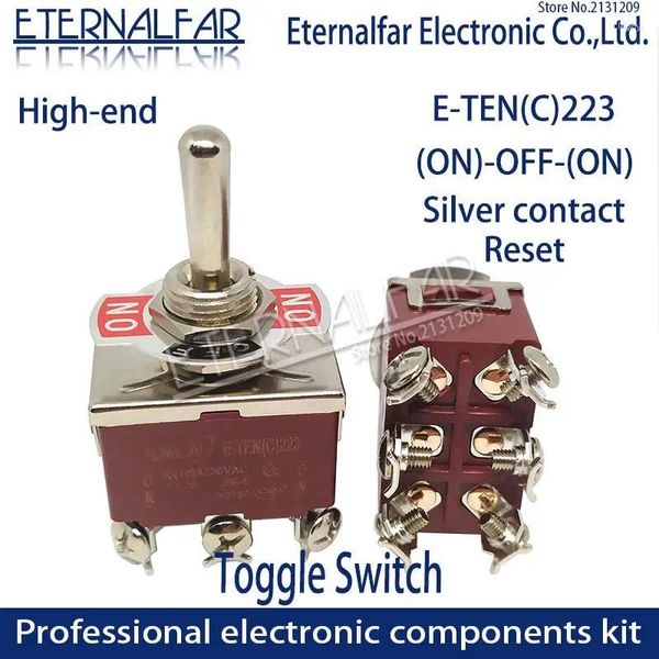 High-end E-TEN223 Qualidade Prata Contato DPST 12MM 16A 250V AC (ON)-OFF-(ON) 6 Pin Reset Rocker Toggle Slide Switch À Prova D' Água