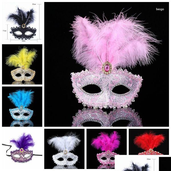 Partymasken Mode Frauen Sexy Federmaske Weihnachten Hallowmas Auge Venezianische Maskerade Tanzurlaub mit Federn Perlen DBC Drop D DHDL2