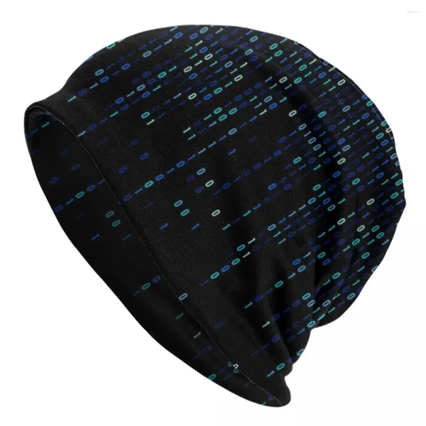 Berets Código Binário Ciência Codificação de Computador Skullies Beanies Caps Chapéu de Malha de Inverno Unissex Programador Geek Tecnologia Coder Bonnet Chapéus