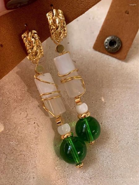 Brincos pendurados elegante estilo chinês vidro longo borla minimalista para mulheres artísticas meninas vintage verde jóias exageradas