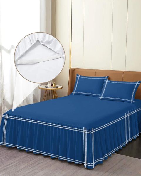 Gonna letto tinta unita blu navy copriletto elasticizzato con federe coprimaterasso lenzuolo