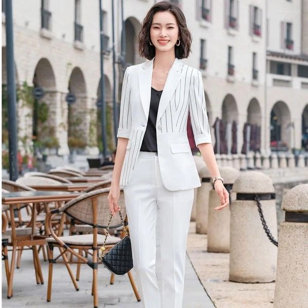 Zweiteilige Hosen für Damen in Übergröße 5XL, Sommer, formelle Uniform-Designs, Geschäftsanzüge für Frauen, Karriere, Vorstellungsgespräch, OL-Stile, professionelle Blazer