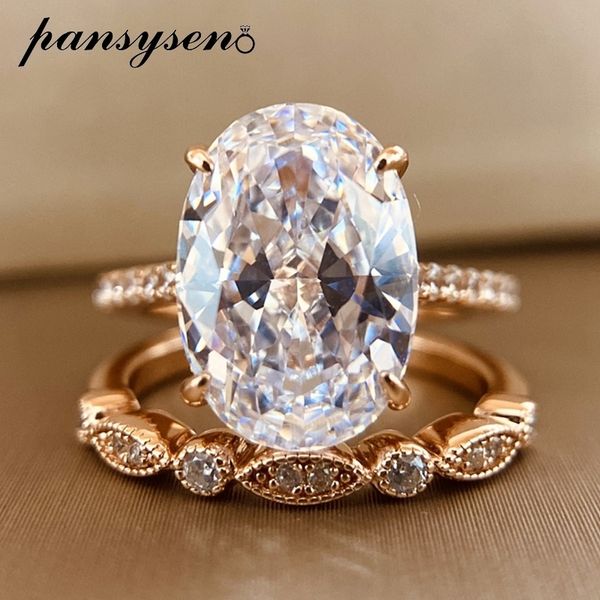 Solitionaire Ring Pansysen 9ct Radiant Cut 9*13 мм лабораторные кольцевые наборы для женщин Сплошное 925 Серебряное серебро 18K Rose Gold Color 230404