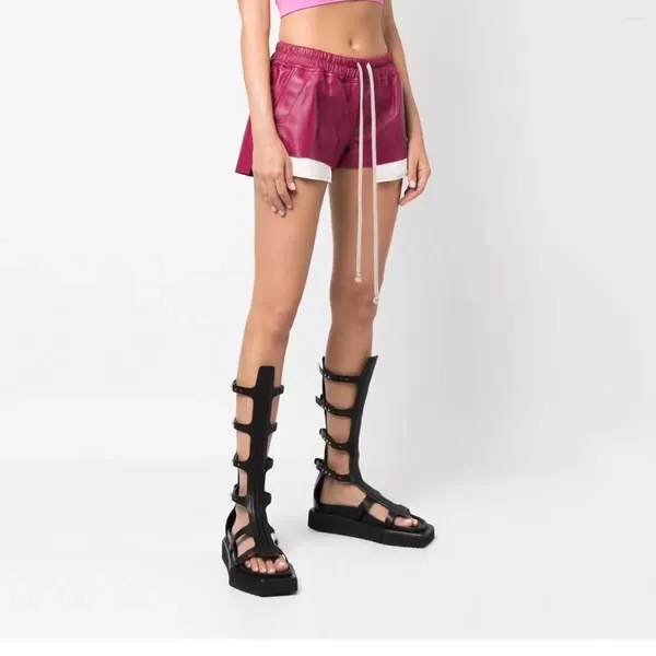 Damen-Shorts, High Street, vielseitig, Pu-Leder, Schnürung, hohe Taille, Pendler, freiliegender Rand, vier Ecktaschen, Freizeithose 2023