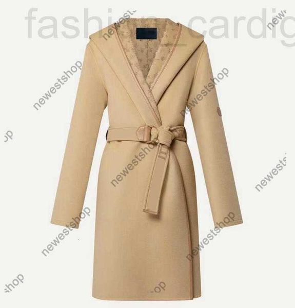 Mulheres misturas de lã designer 24 outono mulheres casaco de lã designer casacos mulheres jaqueta flor impressão material de lã com capuz casaco senhora longo