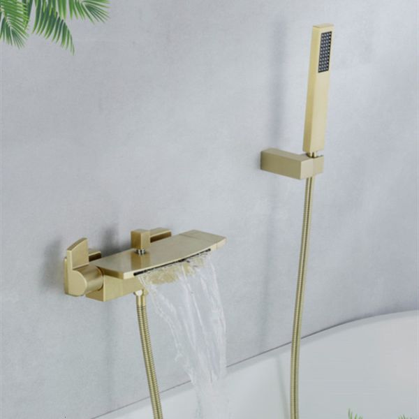 Soffioni doccia per bagno Set vasca da bagno Spazzola a doppia maniglia a parete Rubinetto a cascata oro Ottone massiccio Risparmio idrico 230406