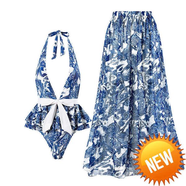 Luxuriöser, eleganter Libellendruck-Bikini-Sets, Badeanzug, Rock, einteilige Badebekleidung, weibliche Vertuschung, brasilianischer Badeanzug