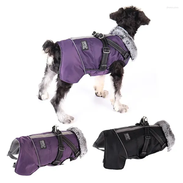 Hundebekleidung Winter Haustier Warmer Pelzkragen Mantel Wasserdicht Reflektierende Abnehmbare Brustrückseite Kleine und mittlere Jacke