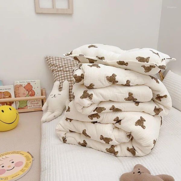 Cobertores urso coreano impresso musselina bebê crianças colcha de algodão gaze cama das crianças colchas outono inverno cama consolador edredão