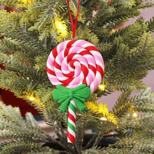 Decorazioni natalizie Decorazione albero di Natale Ornamento Argilla morbida Rosso Bianco Caramelle Albero di Natale Pendenti Natale 2023 Arredamento per la casa R231106