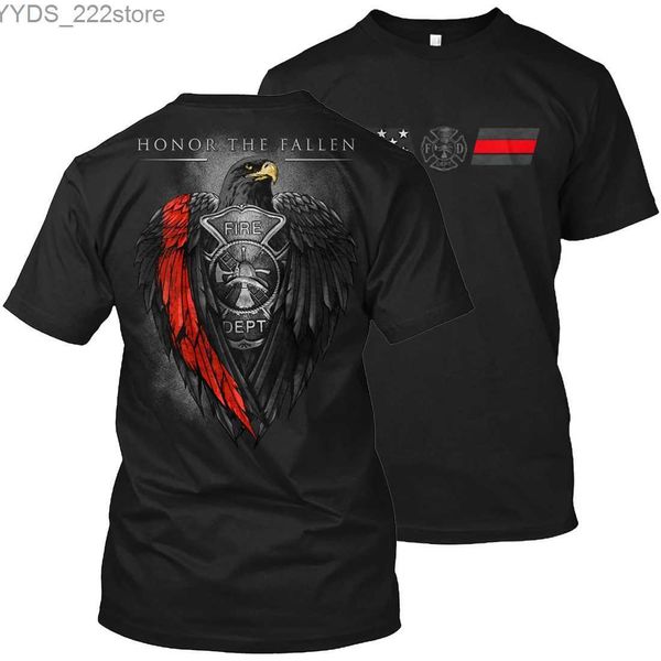 Homens camisetas Red Line Eagle Fire Department Badge Firefighter T-shirt 100% Algodão O-pescoço Verão Manga Curta Casual Mens T-shirt Tamanho S-3XL YQ231106