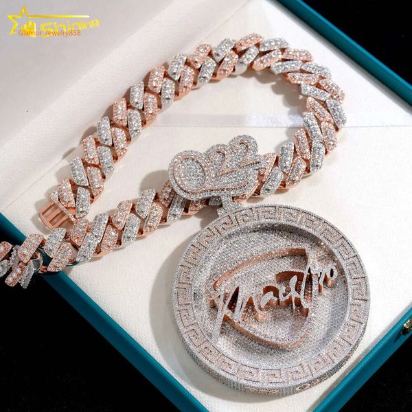 Trendy Moissanit Schmuck 925 Sterling Silber Custom Iced Out Kubanische Kette Hip Hop Anhänger Halskette Moissanit Anhänger