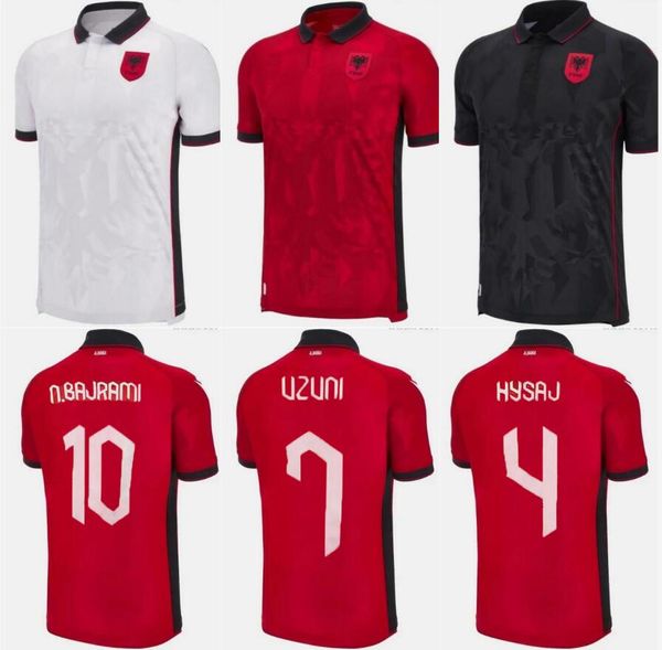 23 24 Albânia Seleção Nacional UZUNI Mens Futebol Jerseys HYSAJ LENJANI ABRASHI RAMADANI Home Vermelho Away Branco 3º Preto Camisas de Futebol S-2XL