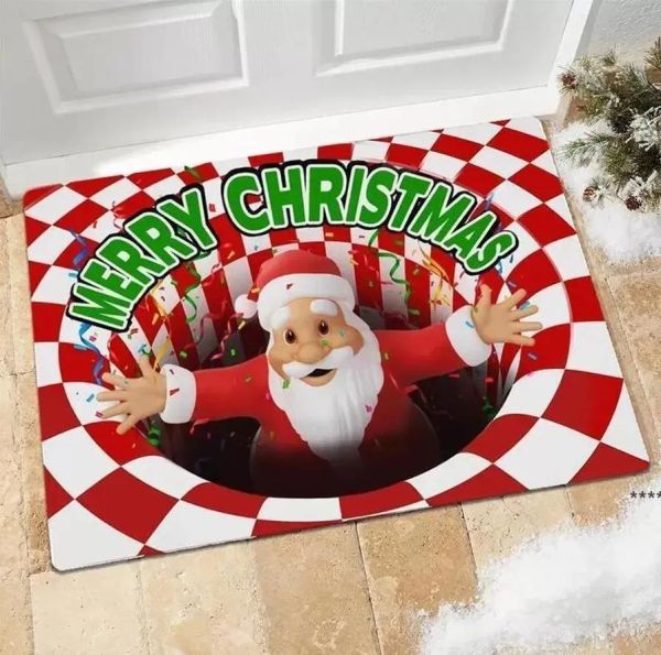 Illusion Paspeormat Noel kaymaz görsel kapı paspasları Noel Santa kapalı açık ev partisi siyah paspas toptan satış