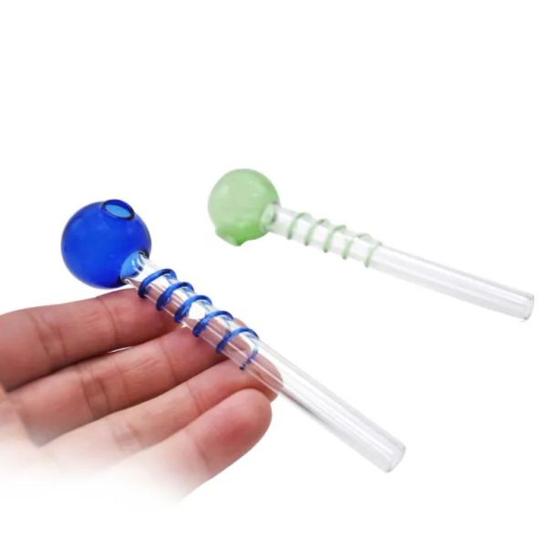 Tubo de água espiral pirex, queimador de óleo de vidro transparente, acessórios qbsomk de alta qualidade para equipamento dab, mini tubos de mão para fumar, cor aleatória