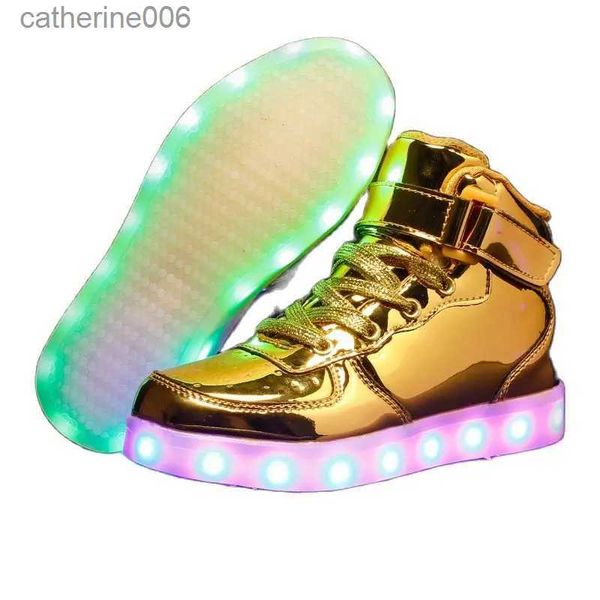 Tênis crianças led sapatos de carregamento usb tênis brilhantes crianças gancho loop sapatos luminosos para meninas meninos skate alta superior correndo sportsl231106