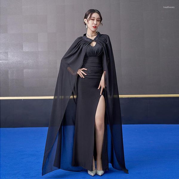Etnik Giyim Gece Kulübü Kadın Seksi Elbise Uzun Sahne Performansı Cape Gevşek Şal değiştirilmiş Hanfu Çin tarzı