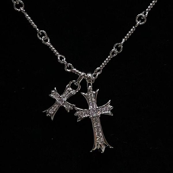 Double Vintage Zircon Cross Pingente White Gold Chared Pingndents Pingndents Colar Chain for Man Men Men Chocker Jewelry Gift