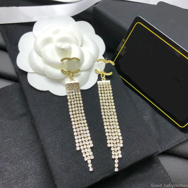 Marca C Letra Dangle Designer Tassel Diamante Brincos Temperamento Moda Jóias Mulher Presentes
