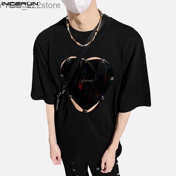 T-shirt da uomo Top 2023 stile coreano moda uomo tessuto laser Love Design T-shirt casual maniche corte lavorata a maglia Camiseta S-5XL YQ231106