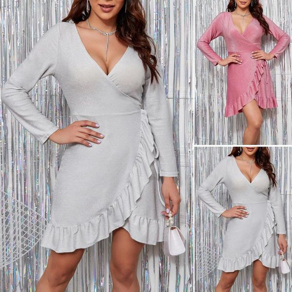 Vestidos casuais para mulheres pele-amigável magro solto cor sólida v pescoço manga longa roupa mulher férias 2023 terno conjunto vestidos