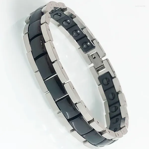 Link pulseiras de cuidados de saúde energia hematita pulseira magnética para homens branco preto cerâmica homme bio braçadeira jóias masculinas