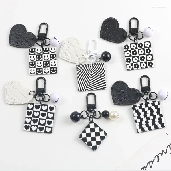 Chaveiros Criativo Simples Preto e Branco Acrílico Quadrado Marca Chaveiro Checkered Stripes Listras Love Bag Pingente Feminino