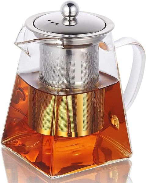 Bule de vidro resistente ao calor com filtro de chá de aço inoxidável Filtro infusor Filtro Flor Kettle Kung Fu Teaswear Conjunto Oolong Pote