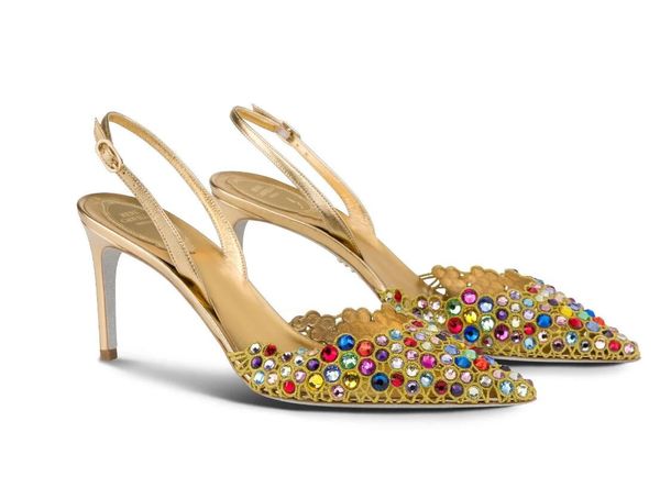Luxus-Designer Damen Vegas Crystal Multi SANDAL Blush High Heels Schuhe für Frauen Riemchen Verzierungen Heels Sexy Party Everyday Wedding Box 35-43
