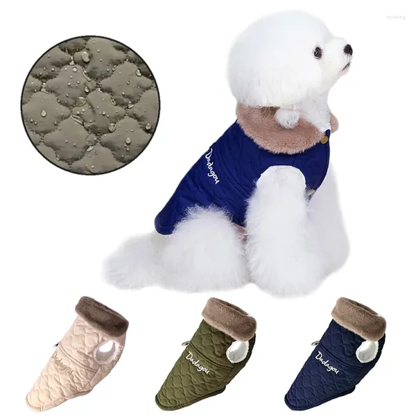 Abbigliamento per cani Cappotti caldi per animali domesticiGiacche per gatto Grande collo di pelliccia Indietro Impermeabile Pull Loop Gilet per vestiti Chihuahua Yorkie Pug Costume