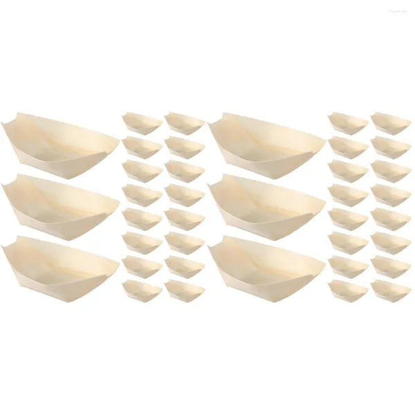 Tigelas 240 Pcs Forma de Navio Madeira Chip Tigela Sushi Recipientes Barco Placas Descartáveis Bandejas de Paletes Bambu